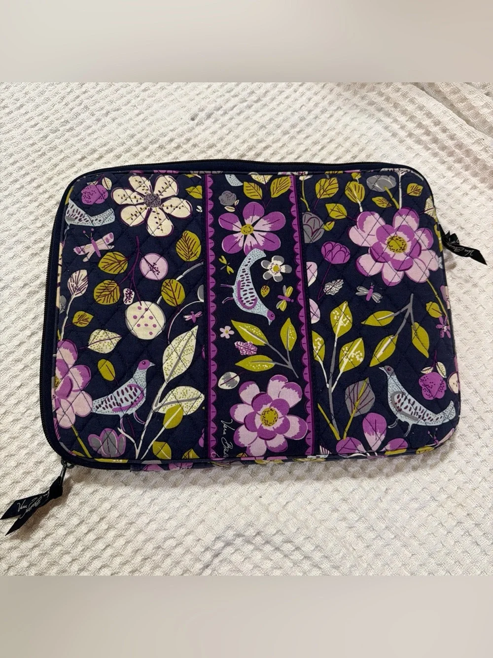 Vera Bradley Purple Floral Quilted Laptop Sleeve with Green Accents